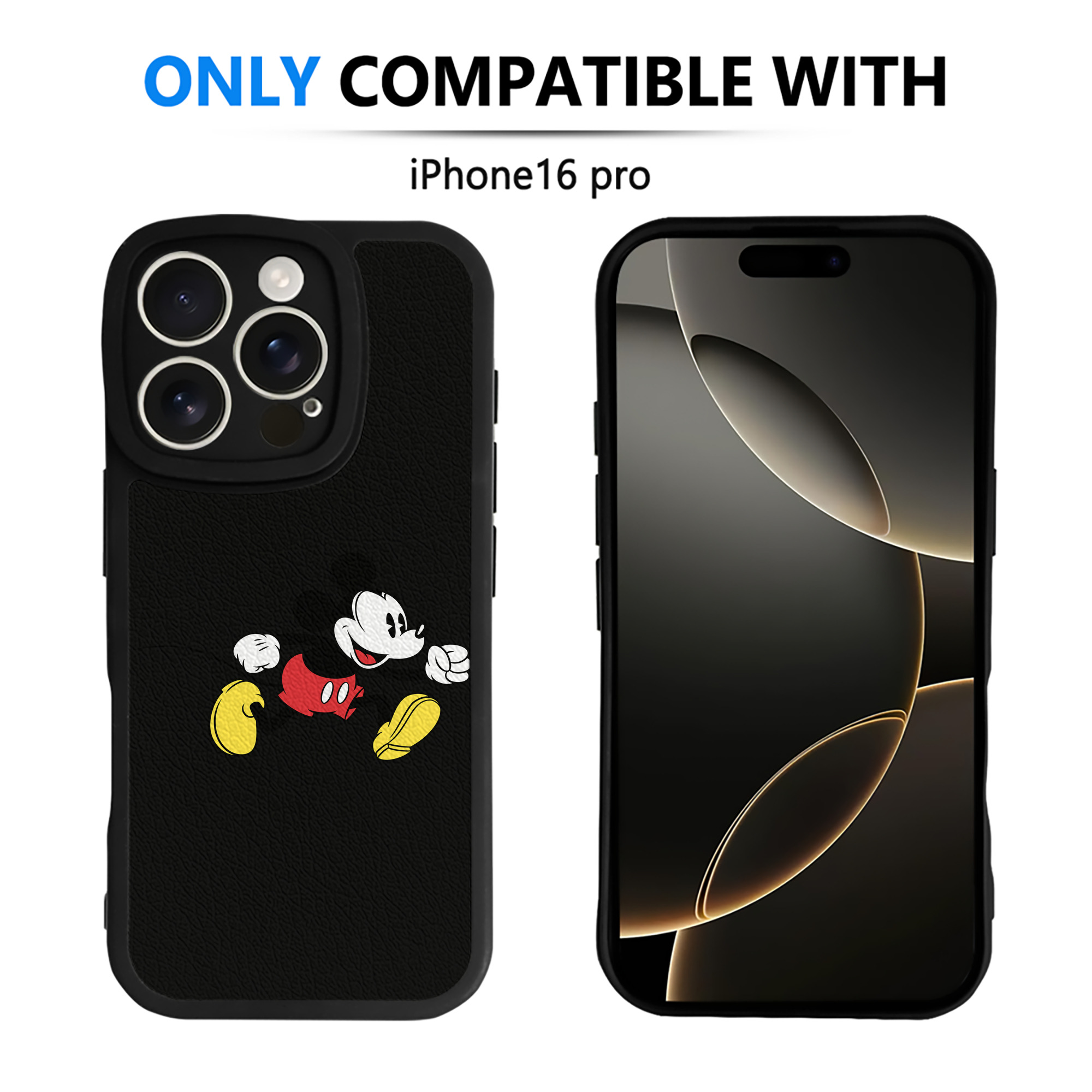 （画像用） ミッキーマウス Mickey Mouse 【iPhone 16シリーズ対応】シリコンスマホケース（レザー調） 材質：シリコン